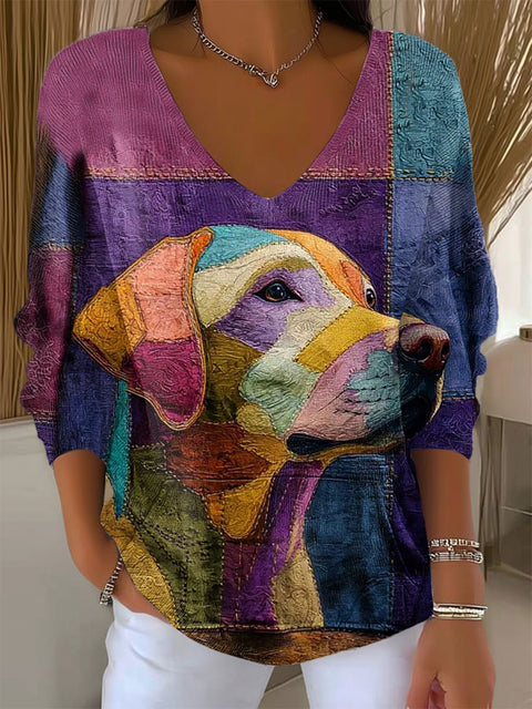 Women's Funny Dog Art Print Casual Pullover Sweater