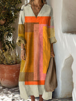 Women'sVintage Abstract GeometricArt Print Dress