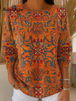 Women's Vintage Flower Art Print Casual Pullover Sweater