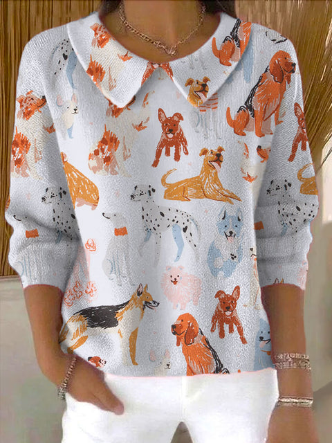 Women's  Funny  Dog  Art Print Casual Peter Pan Collar 3/4 Sleeve Sweater