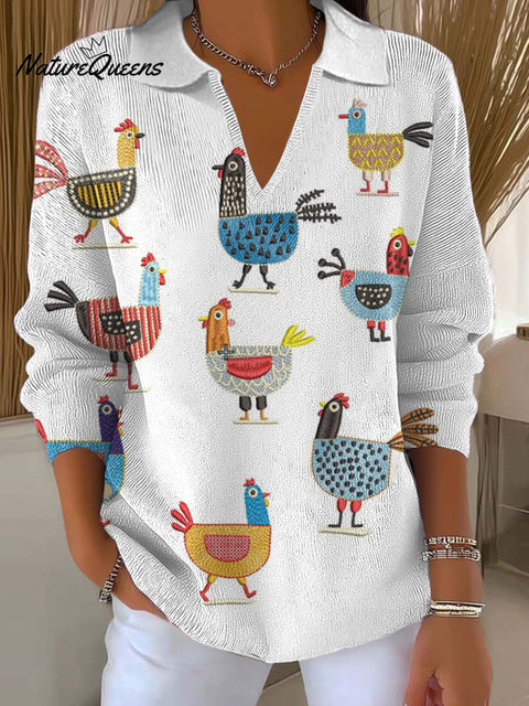 Women's Funny Chicken Art Printed Casual Sweater