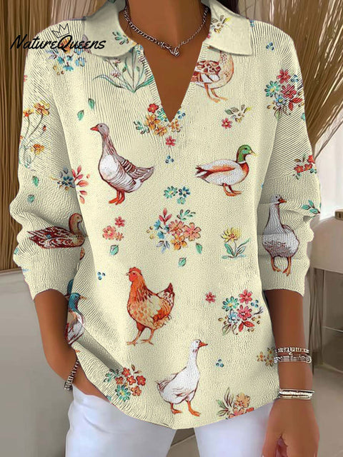 Women's Farm Animals Art Printed Casual Sweater