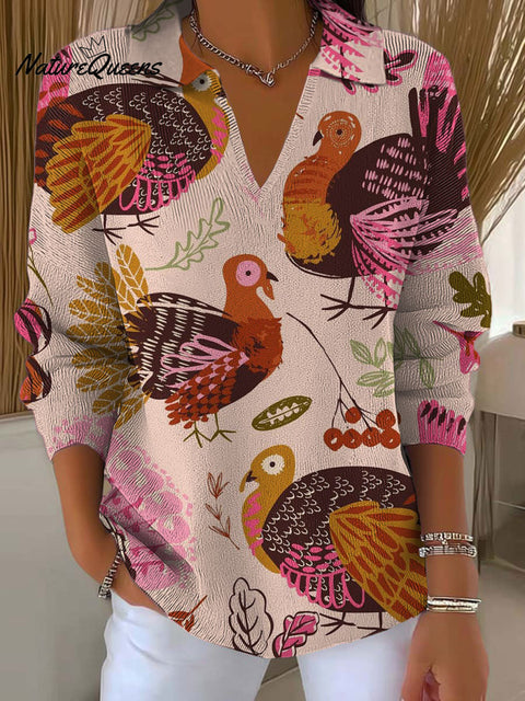 Women's Funny Turkey Art Printed Casual Sweater
