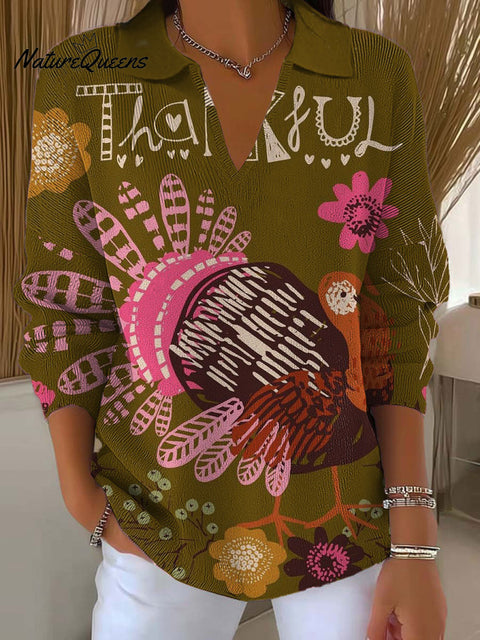 Women's Funny Turkey Art Printed Casual Sweater