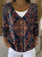 Women's Vintage Flower Art Print Linen Pocket Tunic Dress