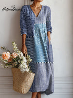 Women's Vintage Abstract Geometry Art Print Linen Pocket Dress