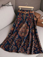 Women's Vintage Flower Art Print Casual Cotton Skirt