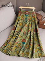 Women's Vintage Flower Art Print Casual Cotton Skirt