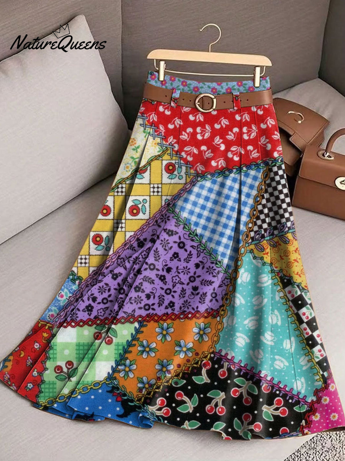 Women's Vintage Flower Art Print Casual Cotton Skirt
