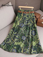 Women's Vintage Flower Art Print Cotton Skirt