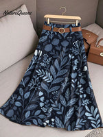 Women's Vintage Flower Art Print Cotton Skirt