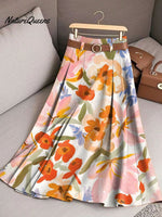 Women's Vintage Flower Art Print Cotton Skirt