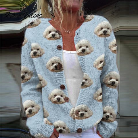 Cute Dog Art Print Buttoned Cardigan Sweater