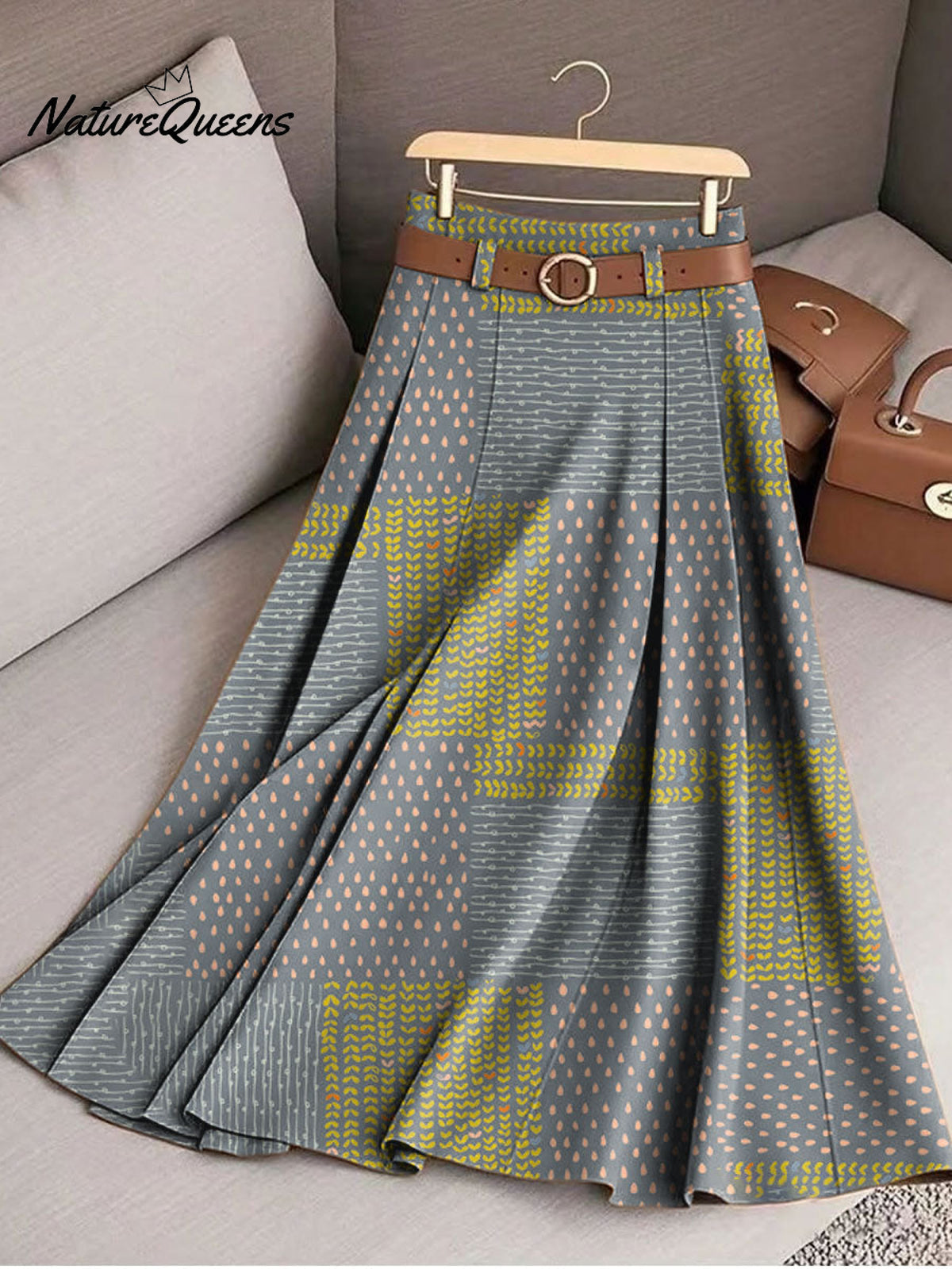 Women's Vintage Abstract Geometry Art Print Cotton Skirt