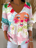 Women'sVintageChristmas Art Print Casual Pullover Sweater