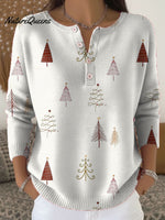 Vintage Christmas Tree Art Print Buttoned Cardigan Sweater