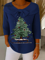 Vintage Christmas Tree Art Print Buttoned Cardigan Sweater
