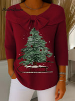 Vintage Christmas Tree Art Print Buttoned Cardigan Sweater