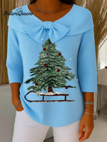 Vintage Christmas Tree Art Print Buttoned Cardigan Sweater