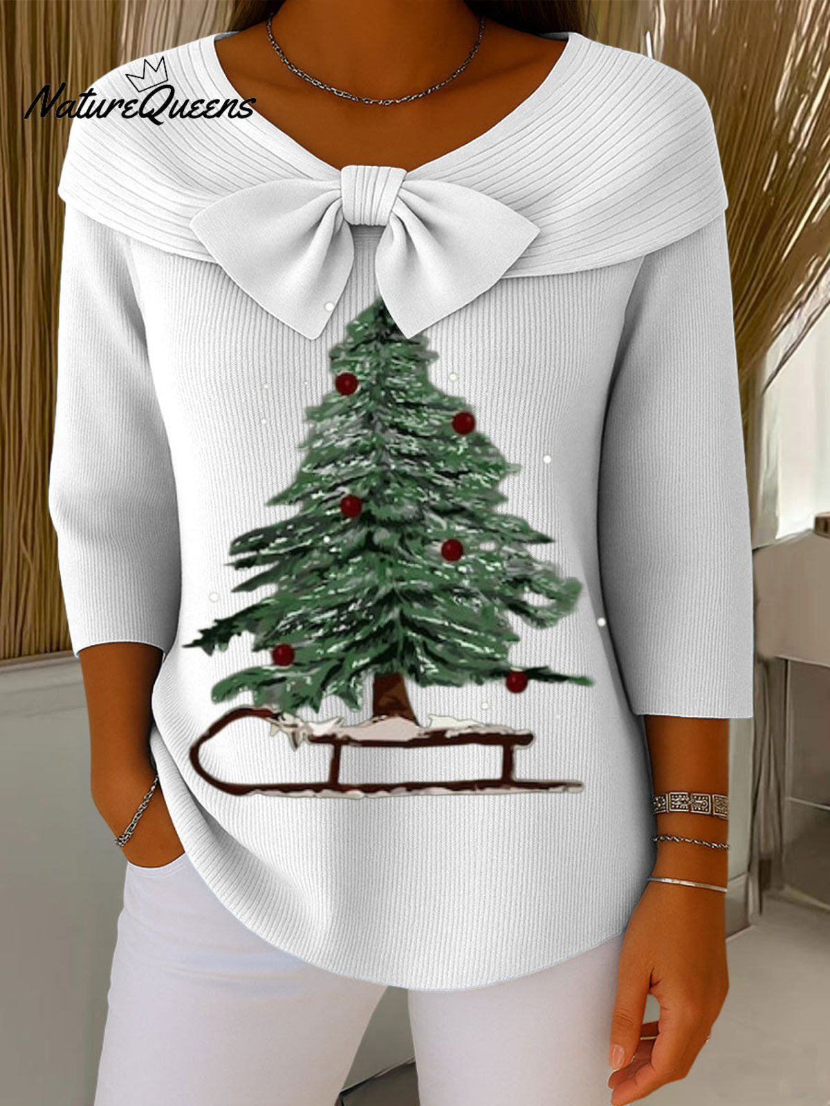 Vintage Christmas Tree Art Print Buttoned Cardigan Sweater