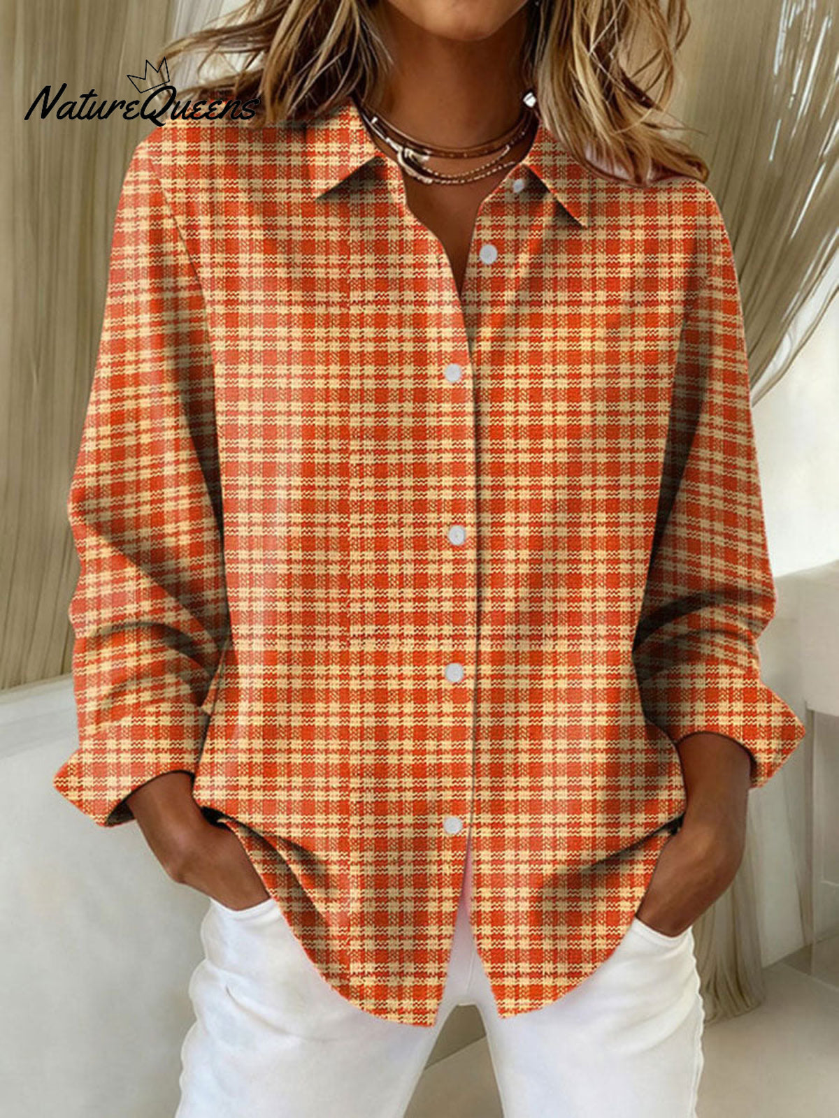 Women'sVintage Plaid Art Print Casual Cotton Shirt