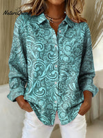 Women'sVintageFlower Art Print Casual Cotton Shirt