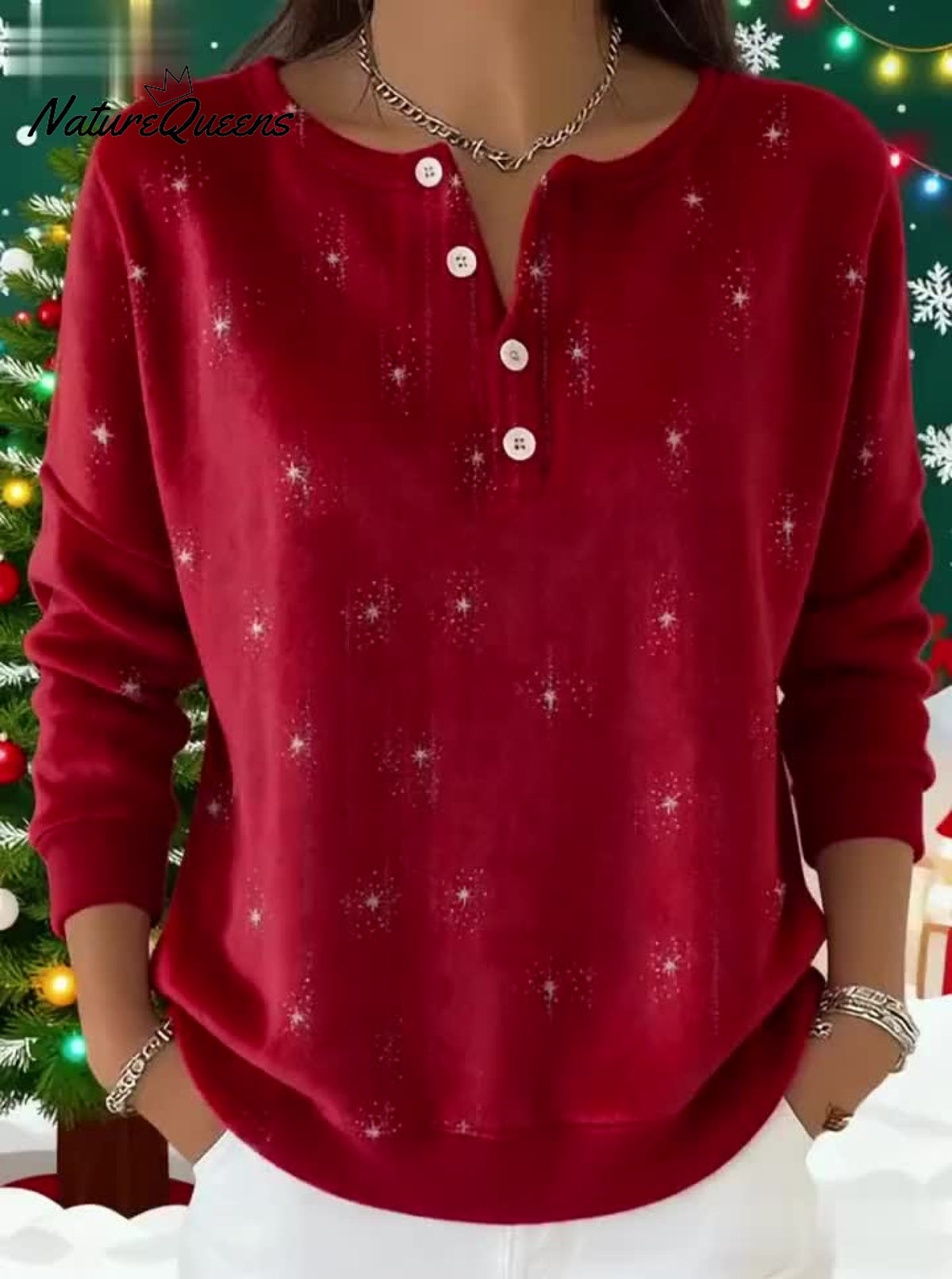 Vintage ChristmasArt Print Buttoned Cardigan Sweater