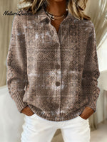 Women'sVintage Abstract Geometry Art PrintCowl Neck Sweater