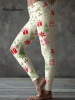 Women's Vintage Christmas Art Print CasualLeggings