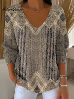 Women's Vintage Abstract Geometric Art Print Casual Pullover Sweater