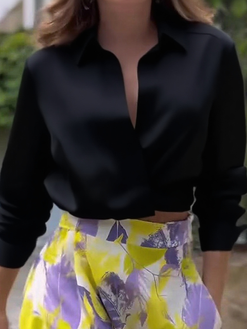 Women's V-neck Pleated Cotton and Linen Shirt