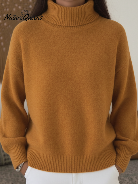 Women's Solid Color High Collar Loose Lantern Sleeve Sweater Top