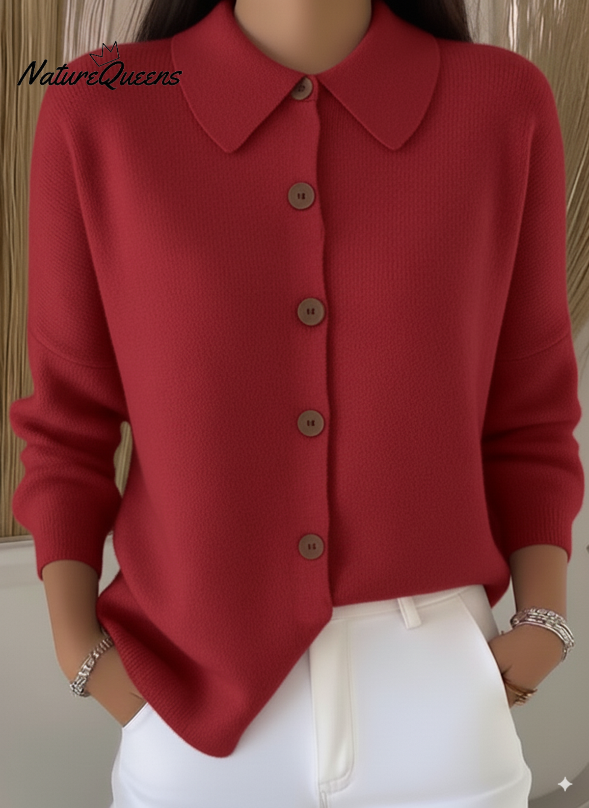 Peter Flip Soft Wool Collar Button-Down Cardigan Sweater Top