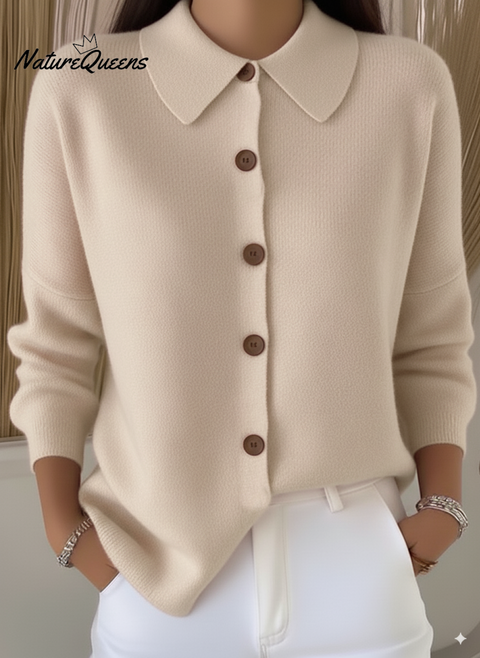 Peter Flip Soft Wool Collar Button-Down Cardigan Sweater Top