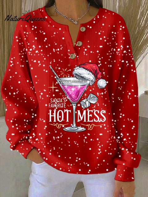 Women's Christmas Print Knitted Crew Neck Long Sleeve Top