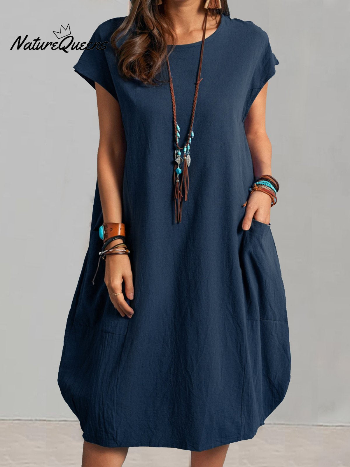 Women’s Casual Elegant Cotton Dress Navy / S