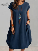 Women’s Casual Elegant Cotton Dress Navy / S