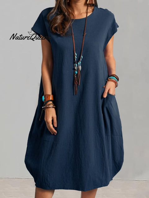 Women’s Casual Elegant Cotton Dress Navy / S