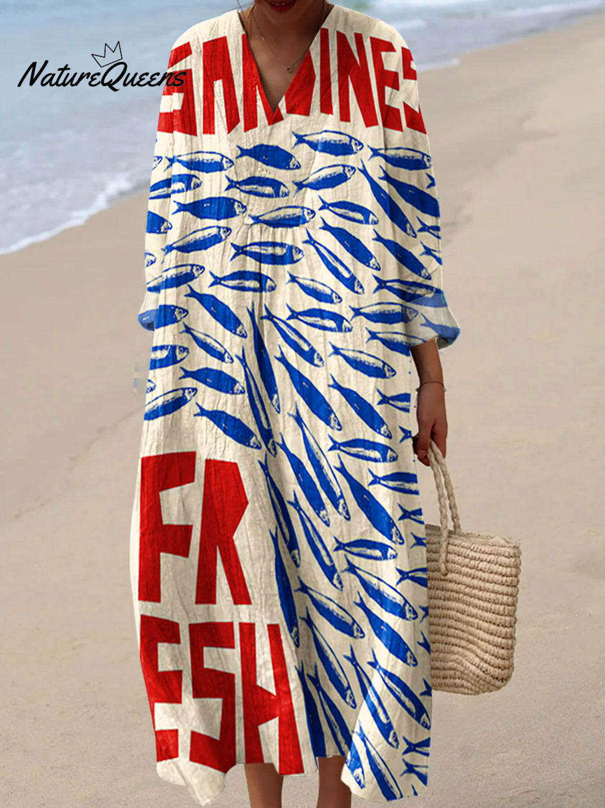 Women's Vintage Fish Sardines Art Print Dress