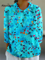 Women's Vintage Flower Art Print Casual Cotton And Linen 3/4 Sleeve Shirt