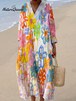 Women's Vintage Flower Art Print Dress