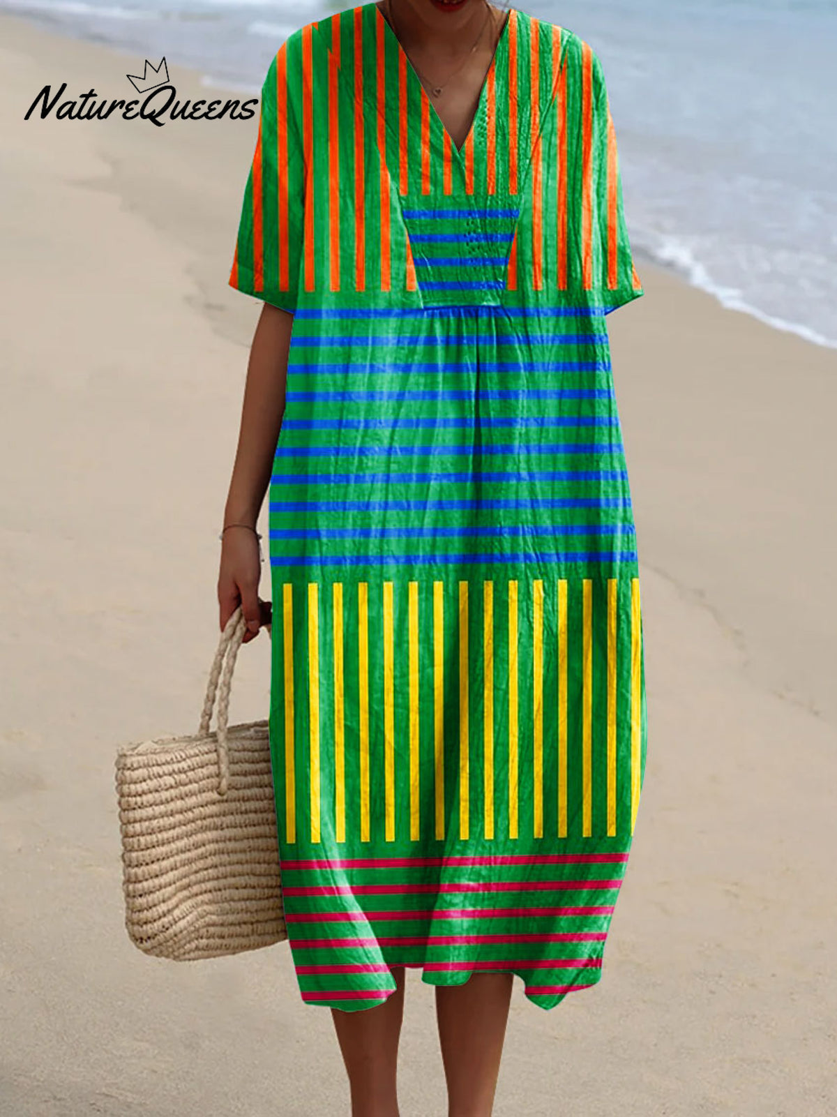 Women's Vintage Abstract geometric lines Art Print Flowy Dress