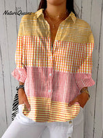 Women's Vintage Abstract Geometric Lines Art Print Casual Linen V-neck Shirt