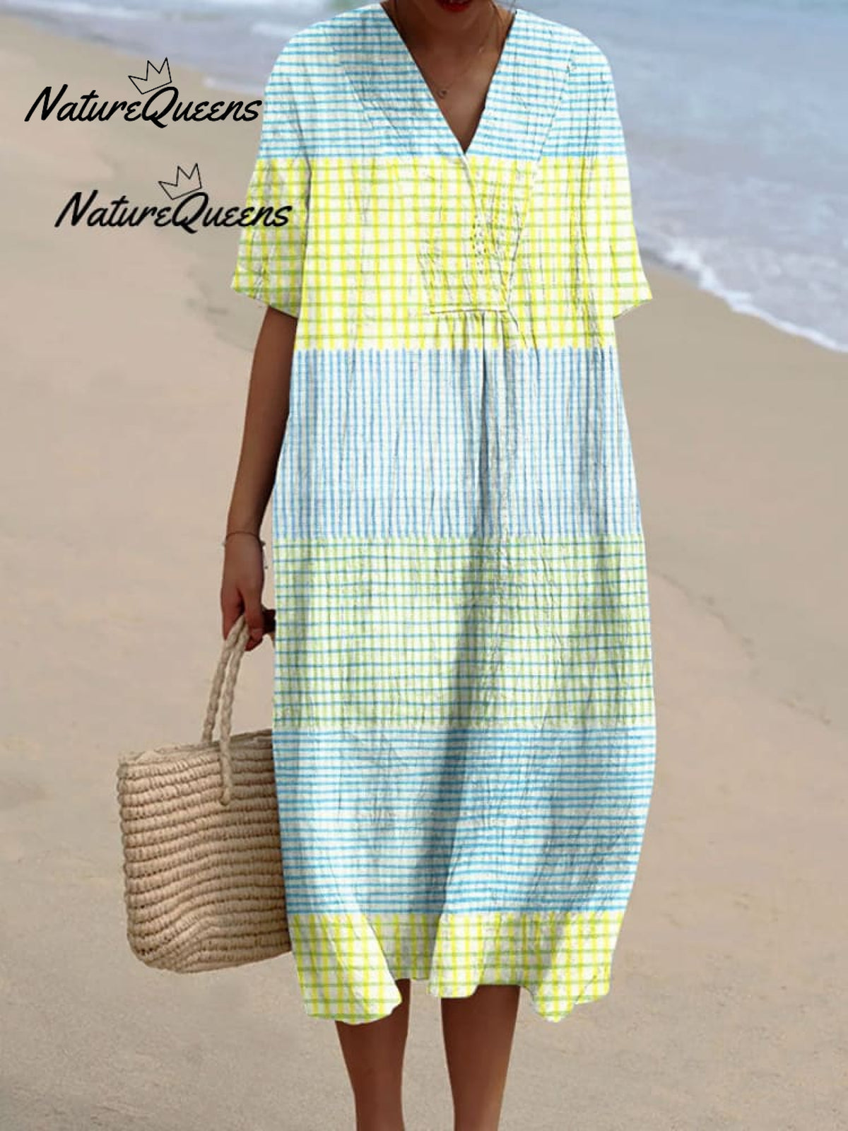 Women's Vintage Abstract Geometry Art Print Casual Linen V-neck Shirt