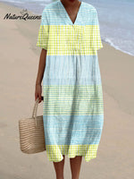 Women's Vintage Abstract Geometric Lines Art Print Flowy Dress