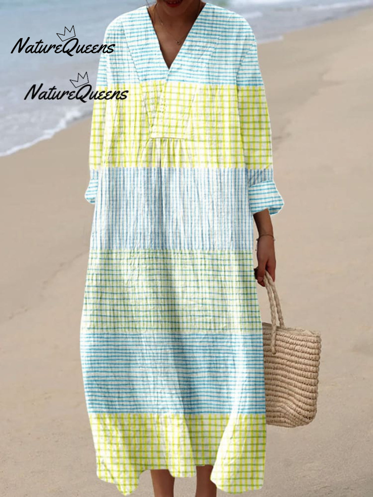 Women's Vintage Abstract Geometry Art Print Casual Linen V-neck Shirt