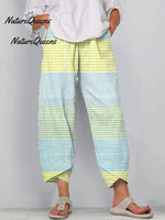 Women's Vintage Abstract Geometry Art Print Casual Linen V-neck Shirt