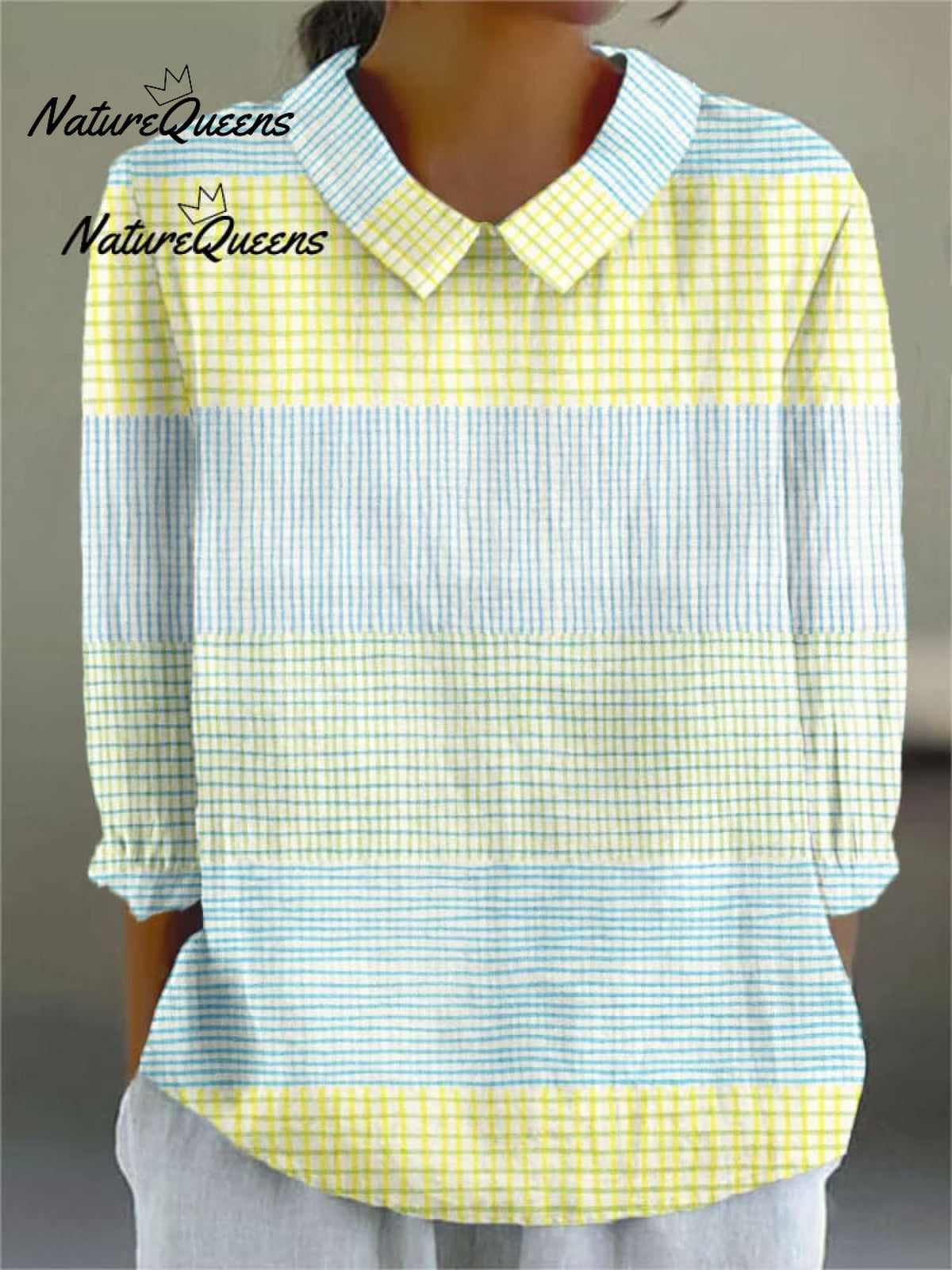 Women's Vintage Abstract Geometry Art Print Casual Linen V-neck Shirt