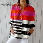 Women's Vintage Abstract Geometric Line Art Print Casual Linen V-neck Shirt