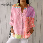 Women's Vintage Abstract Geometric Line Art Print Casual Linen V-neck Shirt